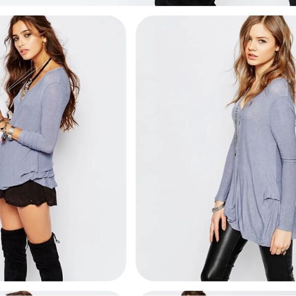 We The Free Free People Miss Rose Surplice Long Sleeve Tunic in Blue-Gray Small - Picture 3 of 8